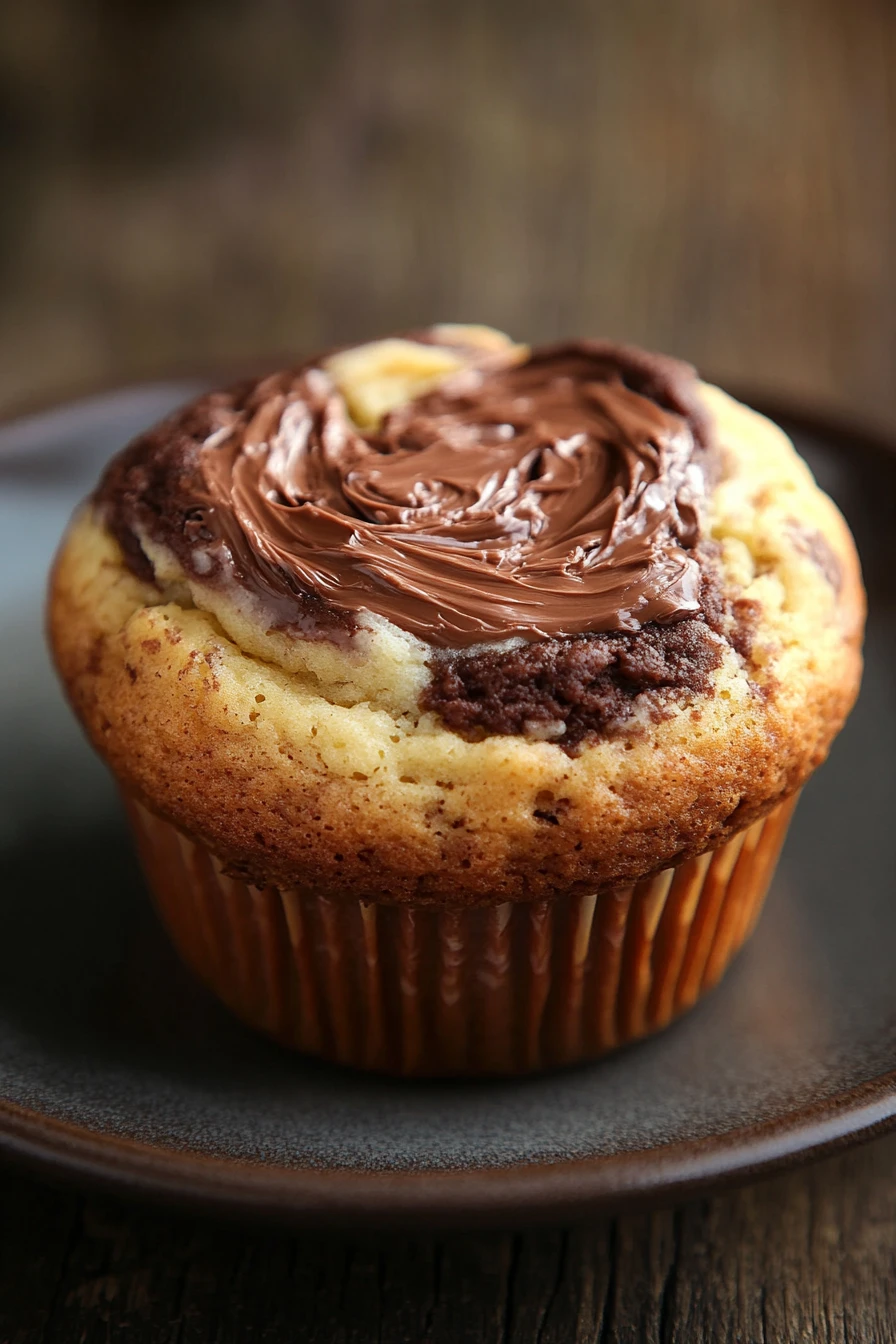 Close-up of a muffin with Nutella and yogurt on a clean background