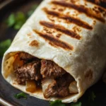 Close-up of a delicious one pot beef burrito with vibrant colors and appetizing textures.