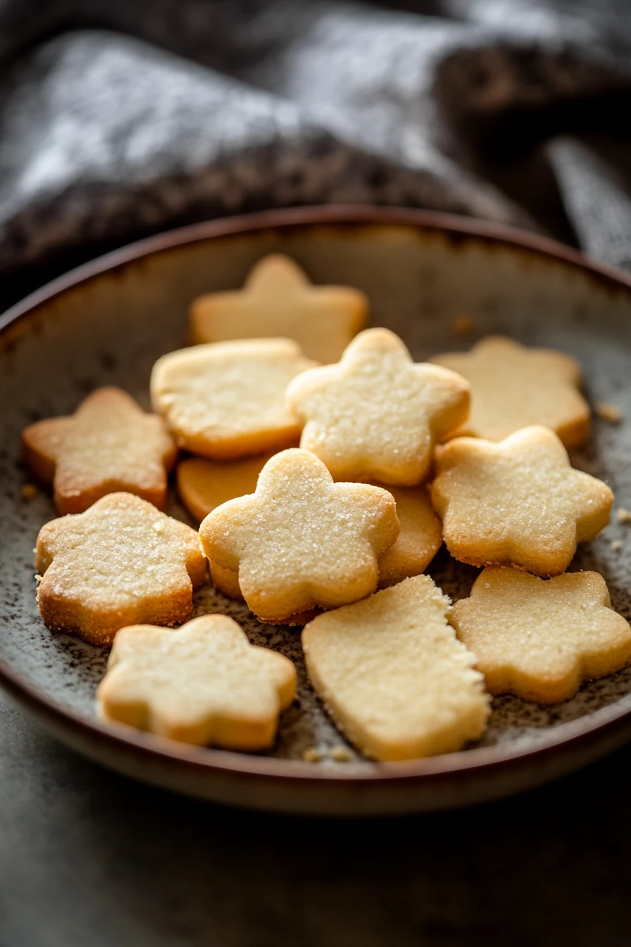 Close-up of assorted shortbread cookie shapes on a light background