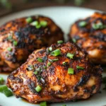 Close-up of skillet jerk chicken with creamy sauce and herbs