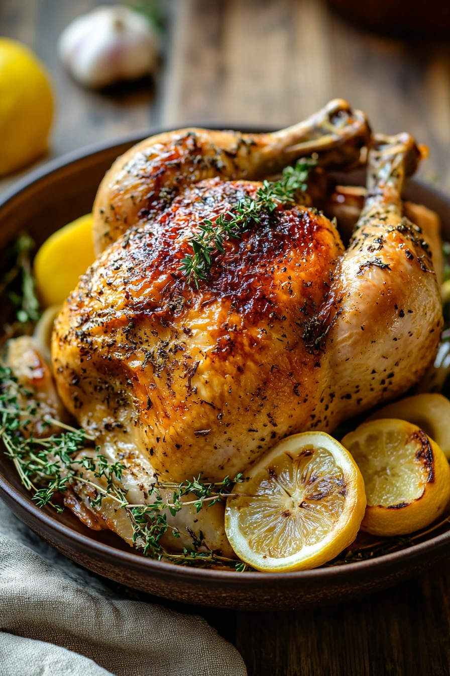 Close-up of a slow cooker chicken dish with creamy sauce, perfect for Whole 30 meals.