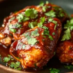 Close-up of slow cooker zesty chicken barbeque with a rich, savory sauce