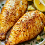 Close-up of tilapia cooked in air fryer with golden crispy texture