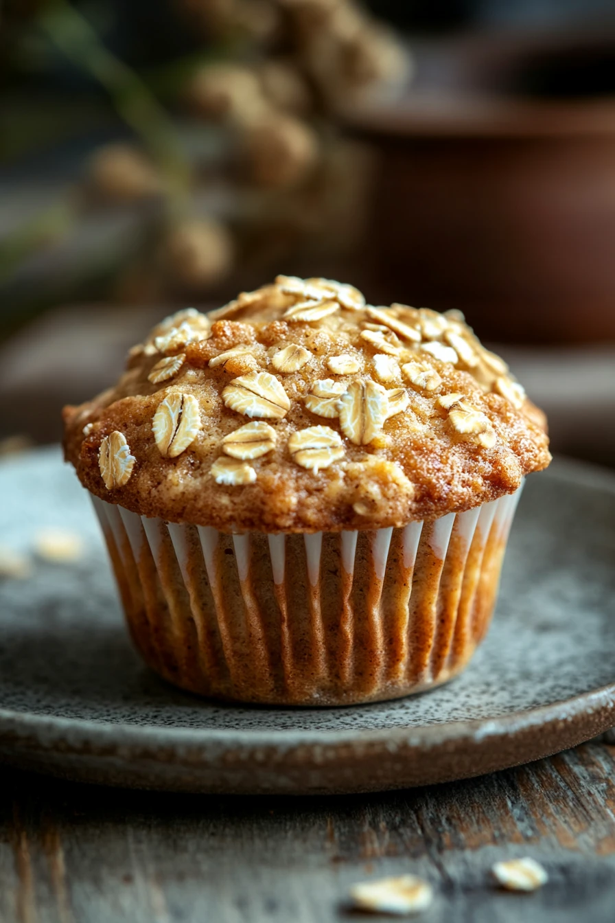 Close-up of yogurt oatmeal muffins with a golden brown top on a clean white background.