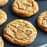 Peanut butter cookie mix betty crocker - the image shows a tray of freshly baked peanut butter cookies. the cookies are round and golden brown in color, with a crumbly texture. they are arranged in a single layer on the tray, with some overlapping each other. the peanut butter is spread evenly over the top of each cookie, creating a smooth and creamy texture. a metal spatula is resting on the side of the tray. the background is dark, making the cookies stand out.